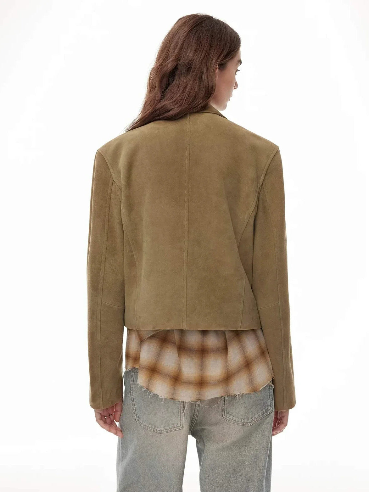 Nth power sand brown suede leather jacket back view
