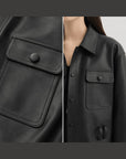 Letrans Women's Cropped Belted Leather Safari Jacket “Twilight Knight”Firelady Fur