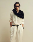 Women's mink fur triangle scarf in Black – styled on model | Firelady Fur