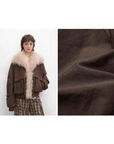 Brown Fireladyfur Winter is Coming down parka fabric close up and model detail