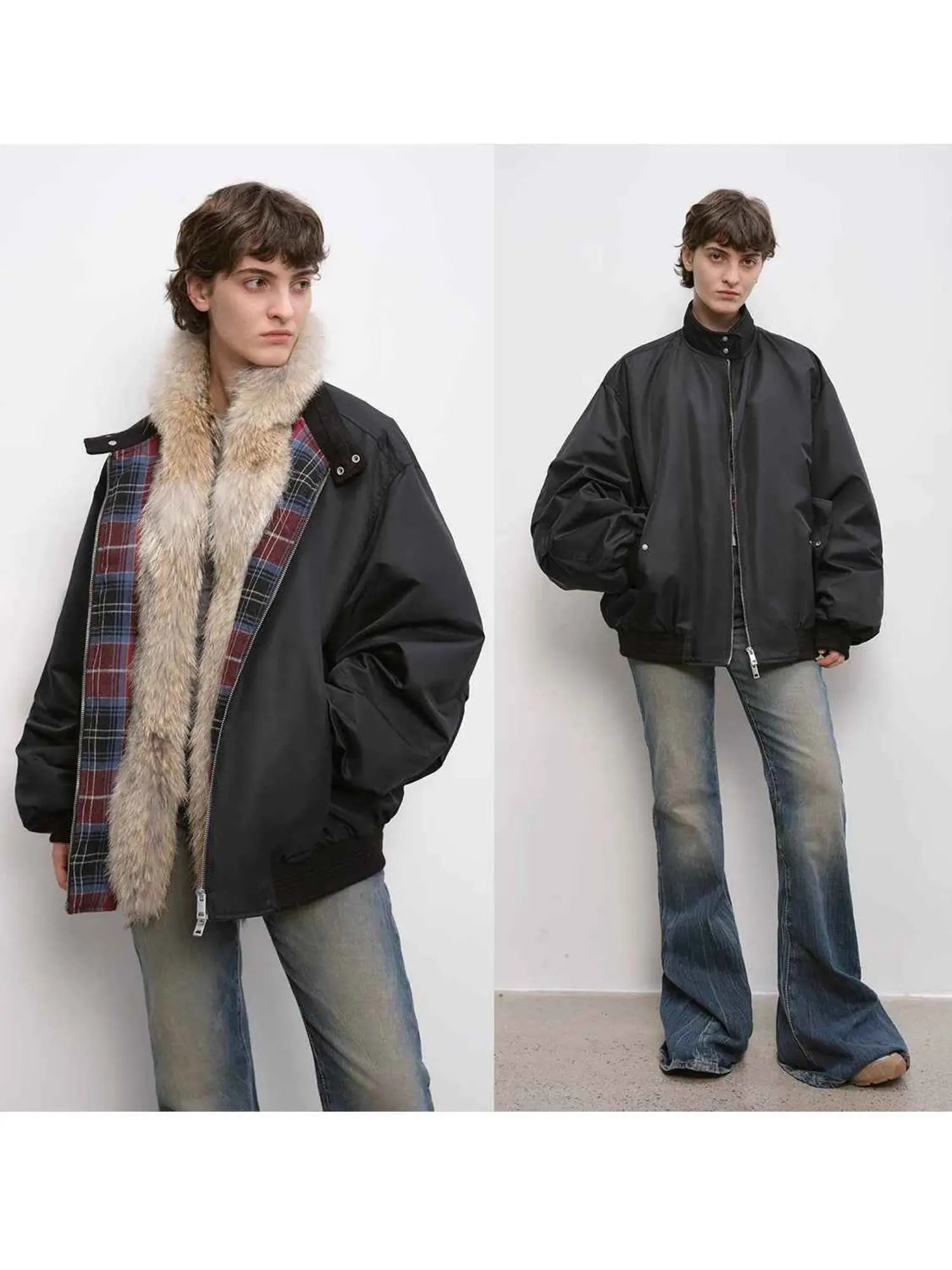 Firelady Fur Urban Warmth women's Black parka with and without detachable fur collar