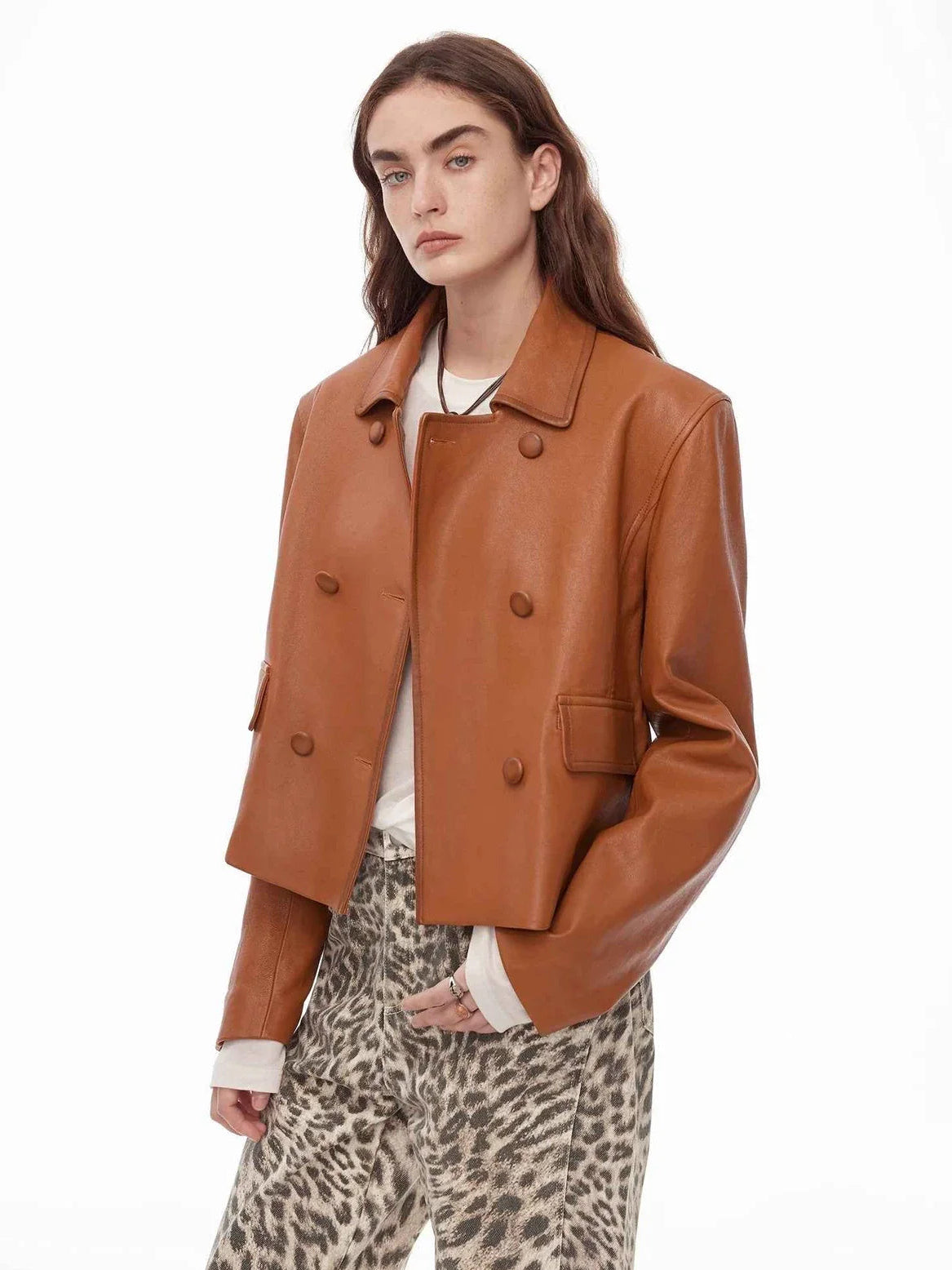 Nth power orange brown suede leather jacket front view