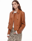 Nth power orange brown suede leather jacket front view