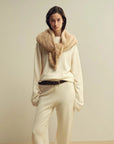 Women's mink fur triangle scarf in Beige – styled on model | Firelady Fur