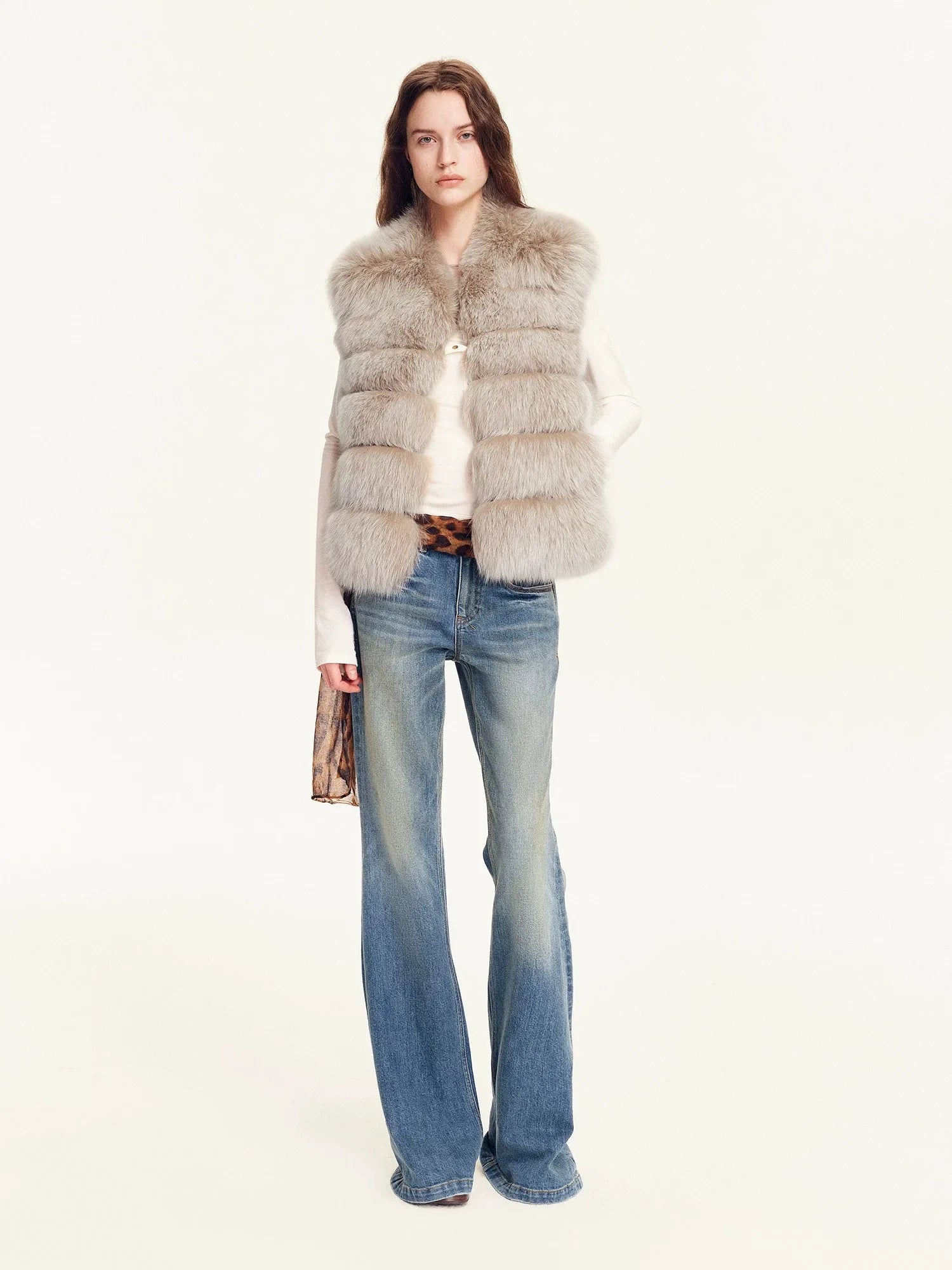 Firelady Fur Women's Finnish Fox Fur Vest – Frost-Tipped Curved Stand Collar