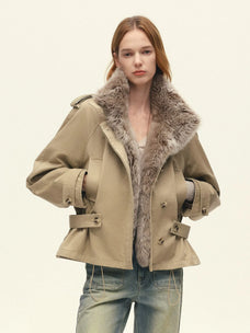 Firelady Fur Women's 90% Goose Down Parka – Detachable Spanish Merino Fur Collar & Cinched-Waist Trench Silhouette