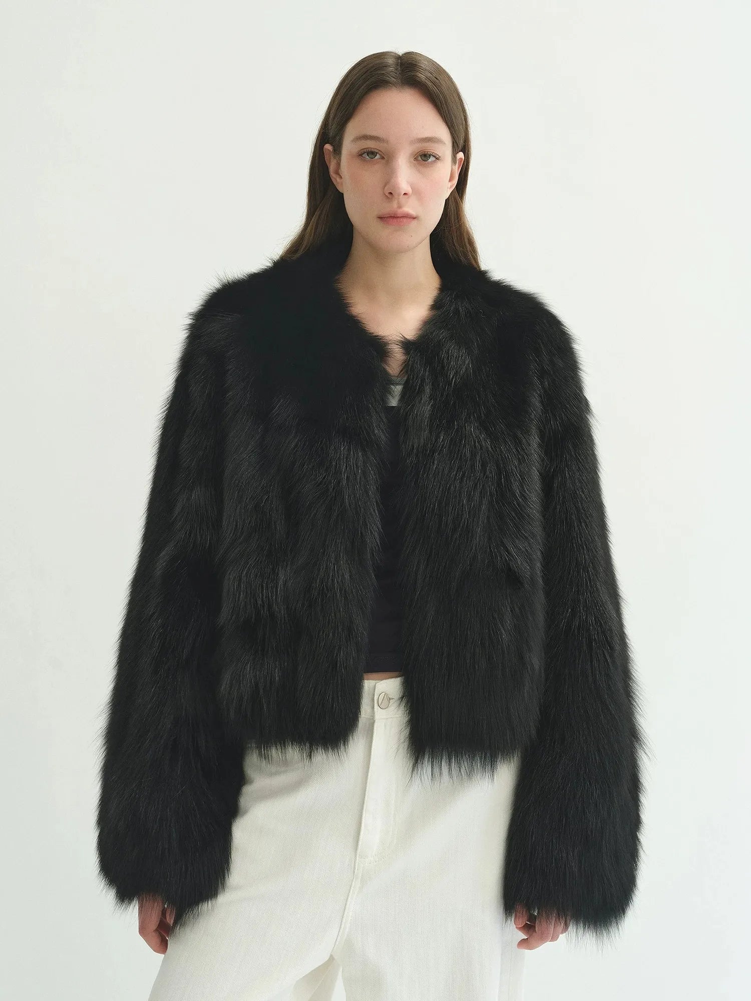 Firelady Fur Women's Natural Fox Fur Jacket – Cropped V-Neck