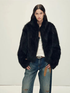 Firelady Fur Women's Saga Furs Crown Grade Fox Fur Jacket – Cropped H-Line with Stand Collar