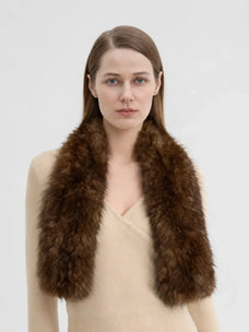 Women's vintage woven mink fur scarf in Brown – styled on model | Firelady Fur