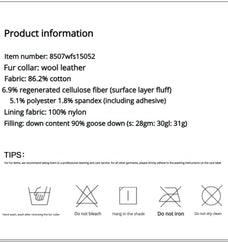 Firelady Fur Wander Free denim parka product information for fabric fur collar lining and care