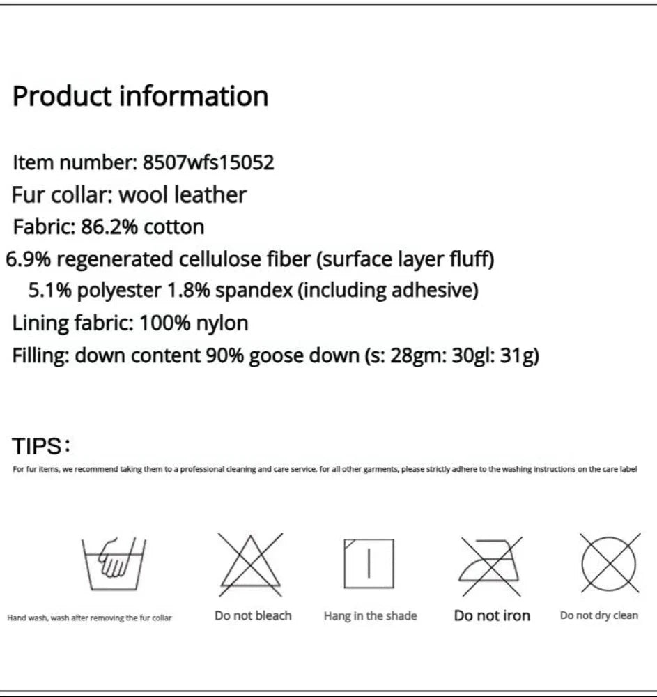 Firelady Fur Wander Free denim parka product information for fabric fur collar lining and care