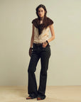 Women's mink fur triangle scarf in Raw Coffee – styled on model | Firelady Fur