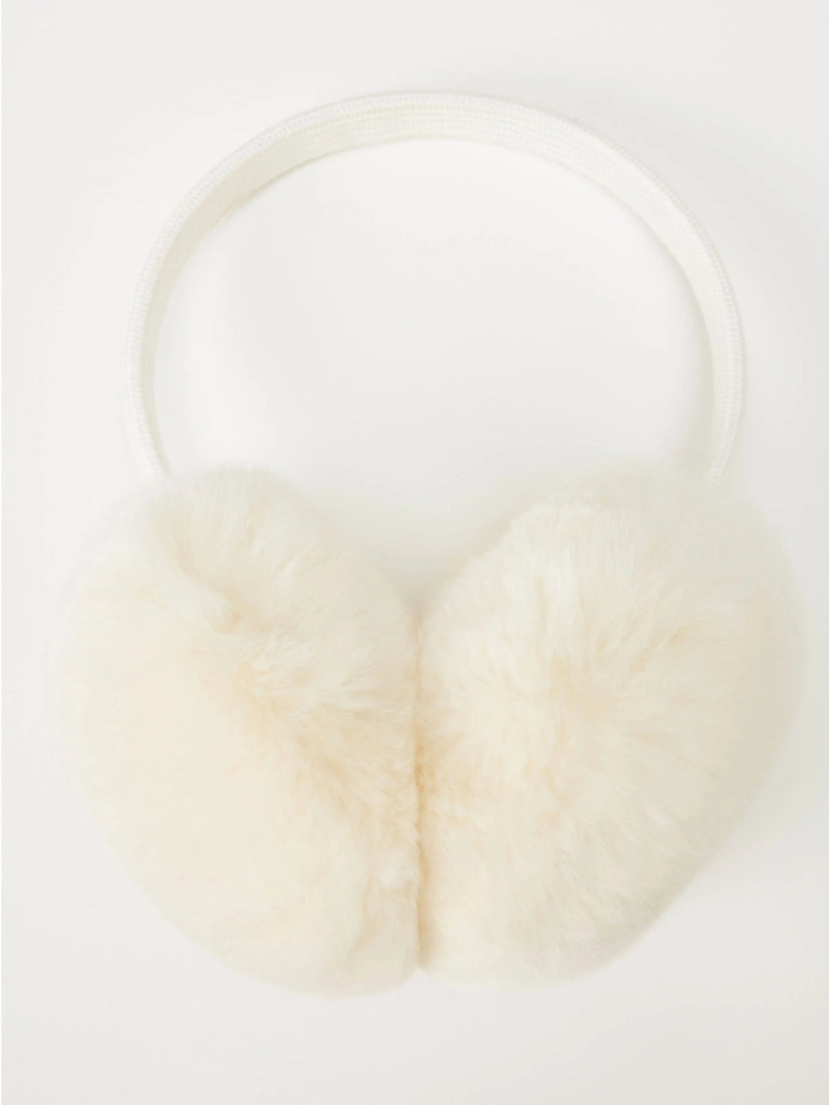 Cream faux fur earmuffs with a matching headband, shown against a plain white background.