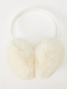 Cream faux fur earmuffs with a matching headband, shown against a plain white background.