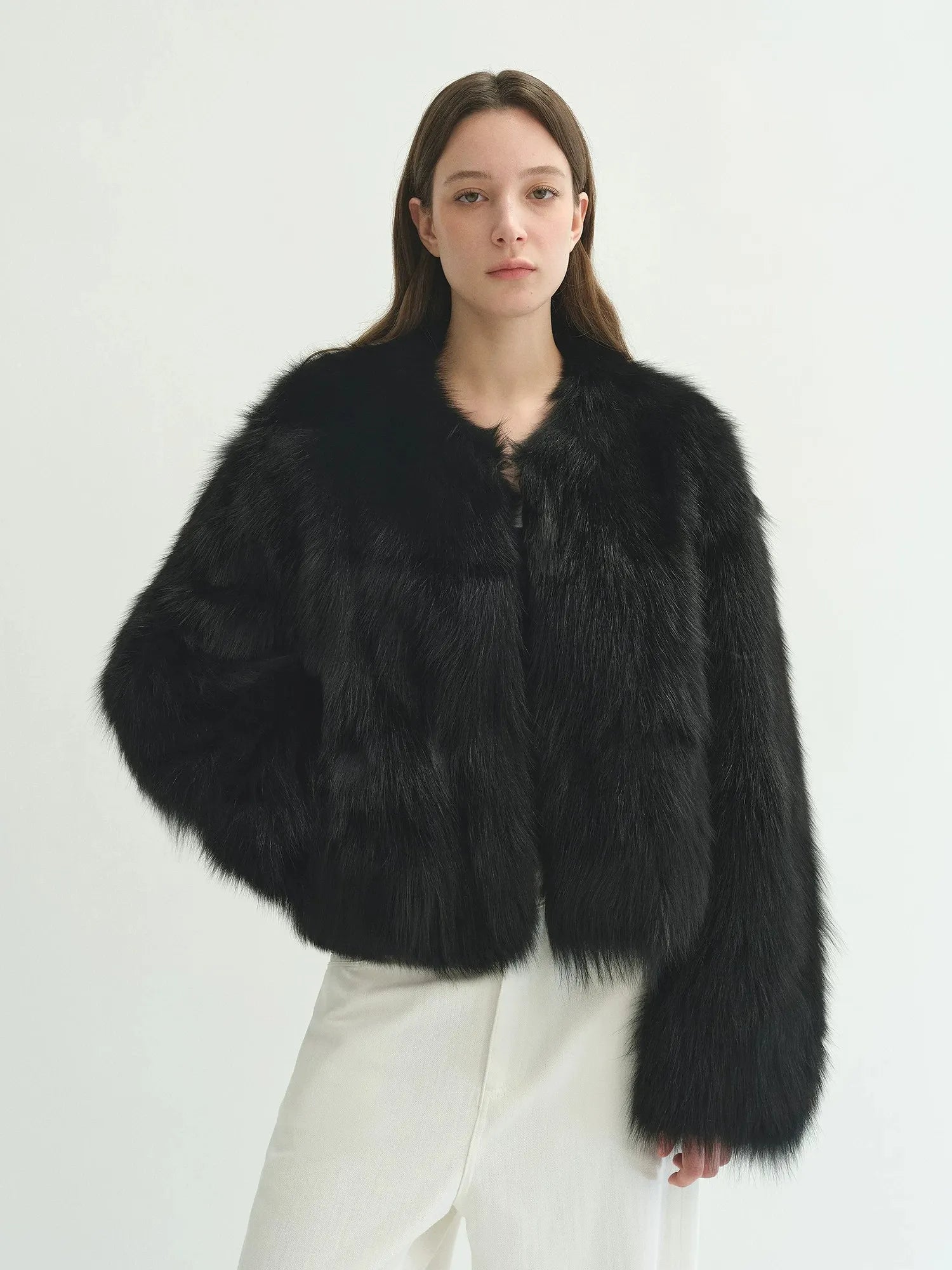 Firelady Fur Women's Natural Fox Fur Jacket – Cropped V-Neck