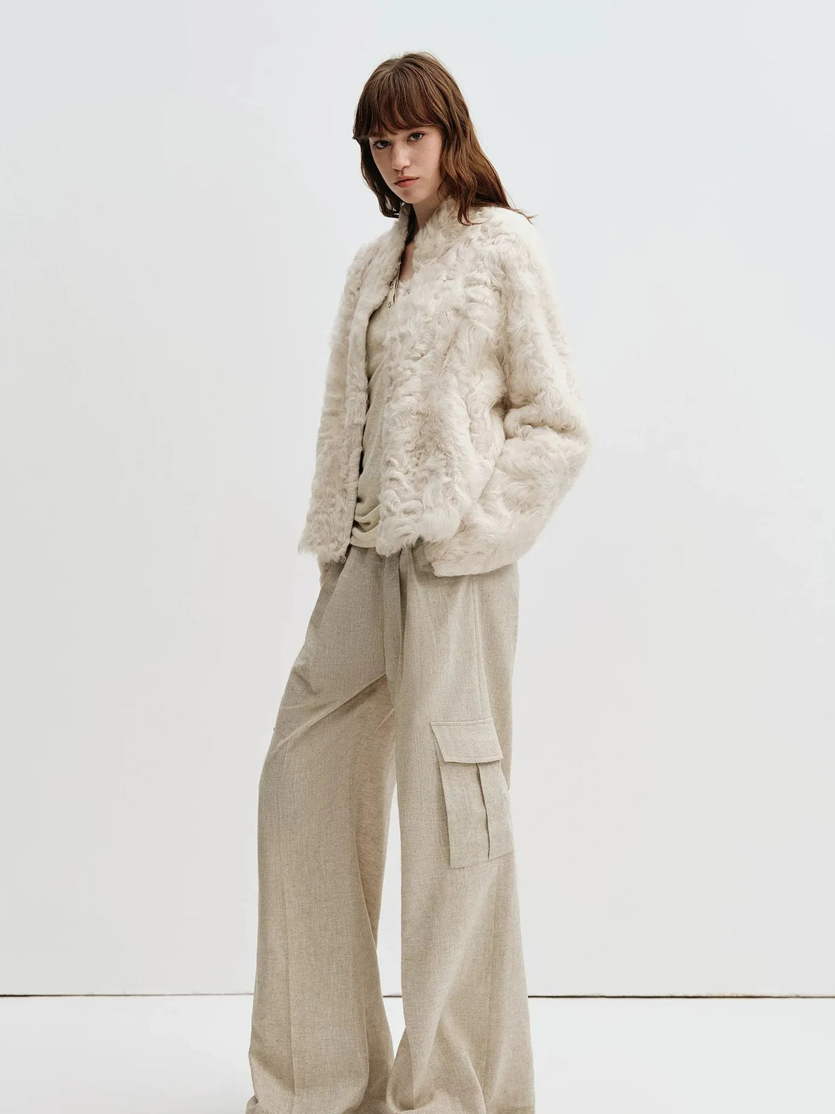 Firelady Fur Women's Young Hu Sheep Shearling Coat – Lightweight Cropped Jacket with Natural Curl Texture &amp; Convertible Collar
