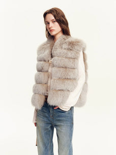 Firelady Fur Women's Finnish Fox Fur Vest – Frost-Tipped Curved Stand Collar