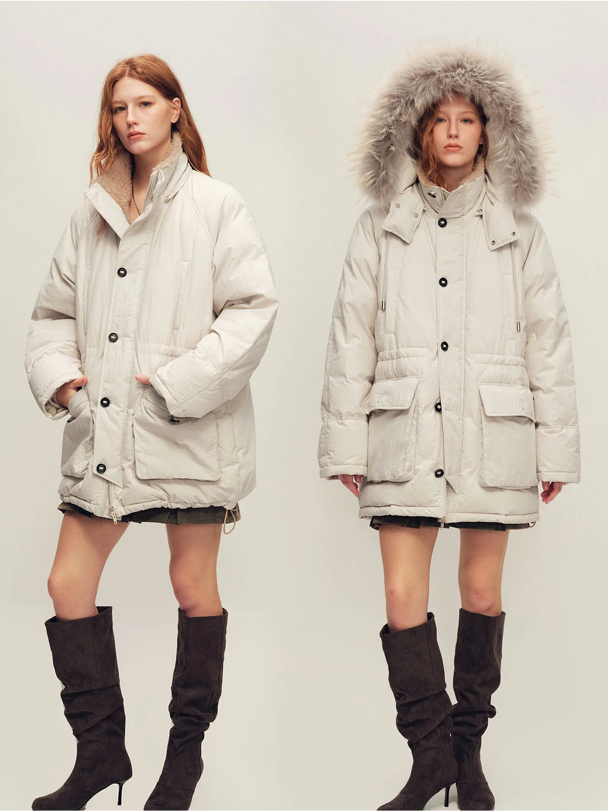 Parka à capuche en duvet d’oie pour femme, à bordure en fourrure amovible – Firelady Fur