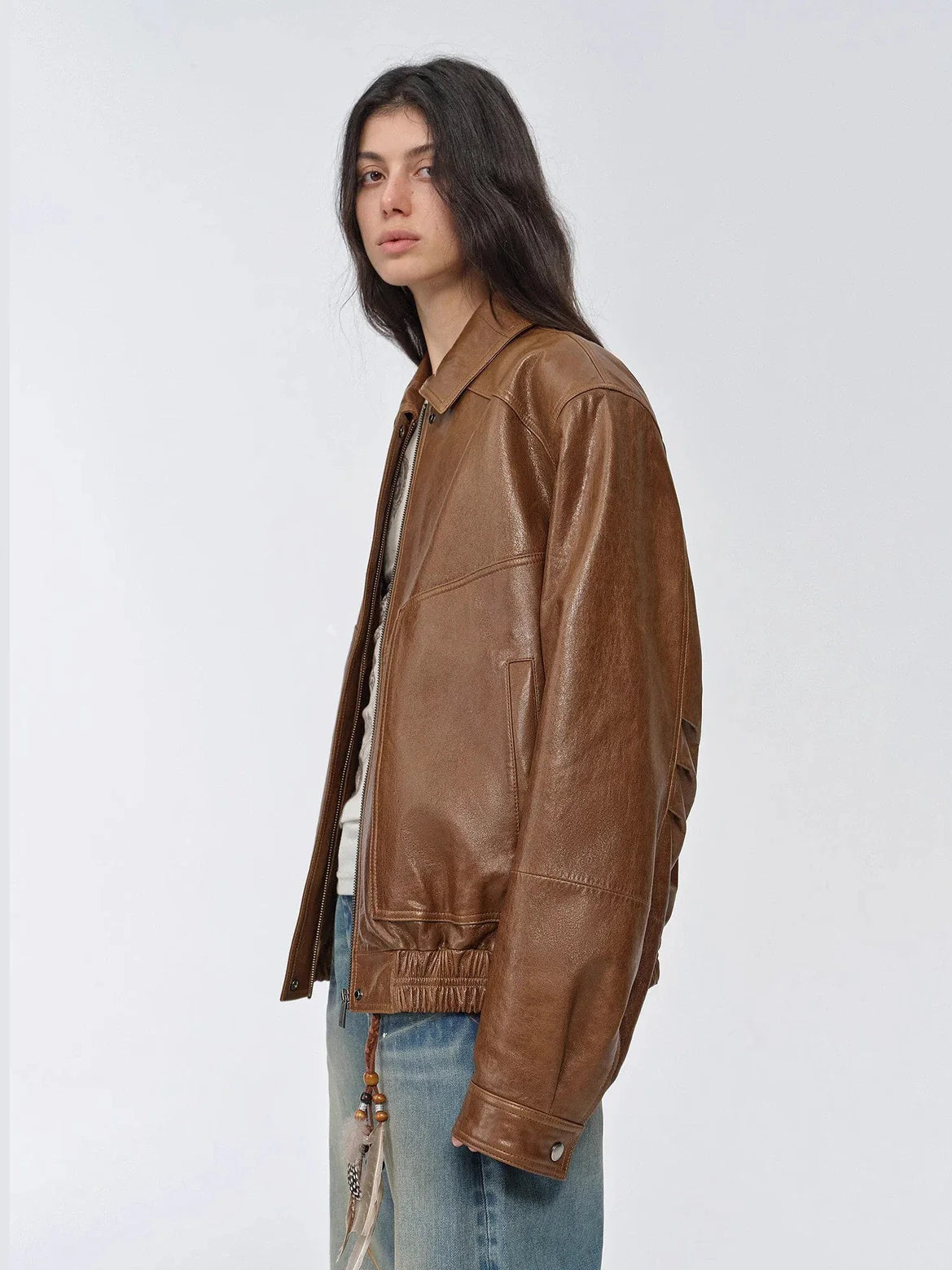 Fashionable Luke yellowish brown waxed leather jacket profile
