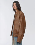 Fashionable Luke yellowish brown waxed leather jacket profile