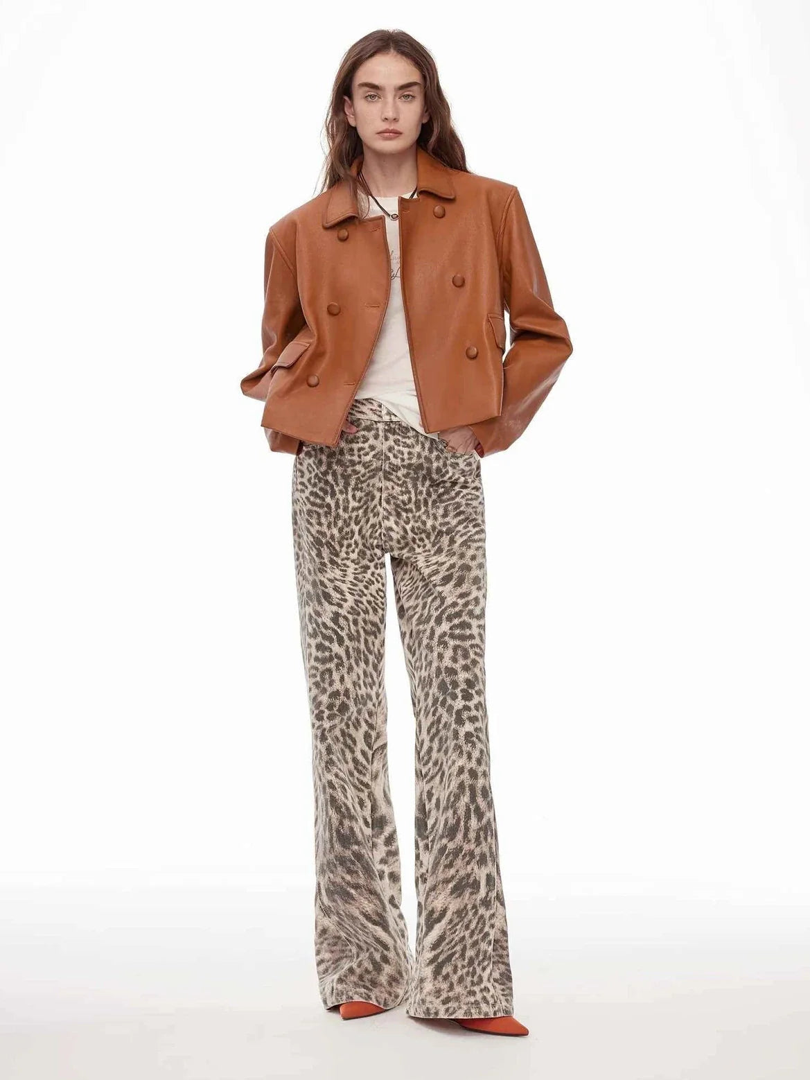 Nth power orange brown suede leather jacket model view