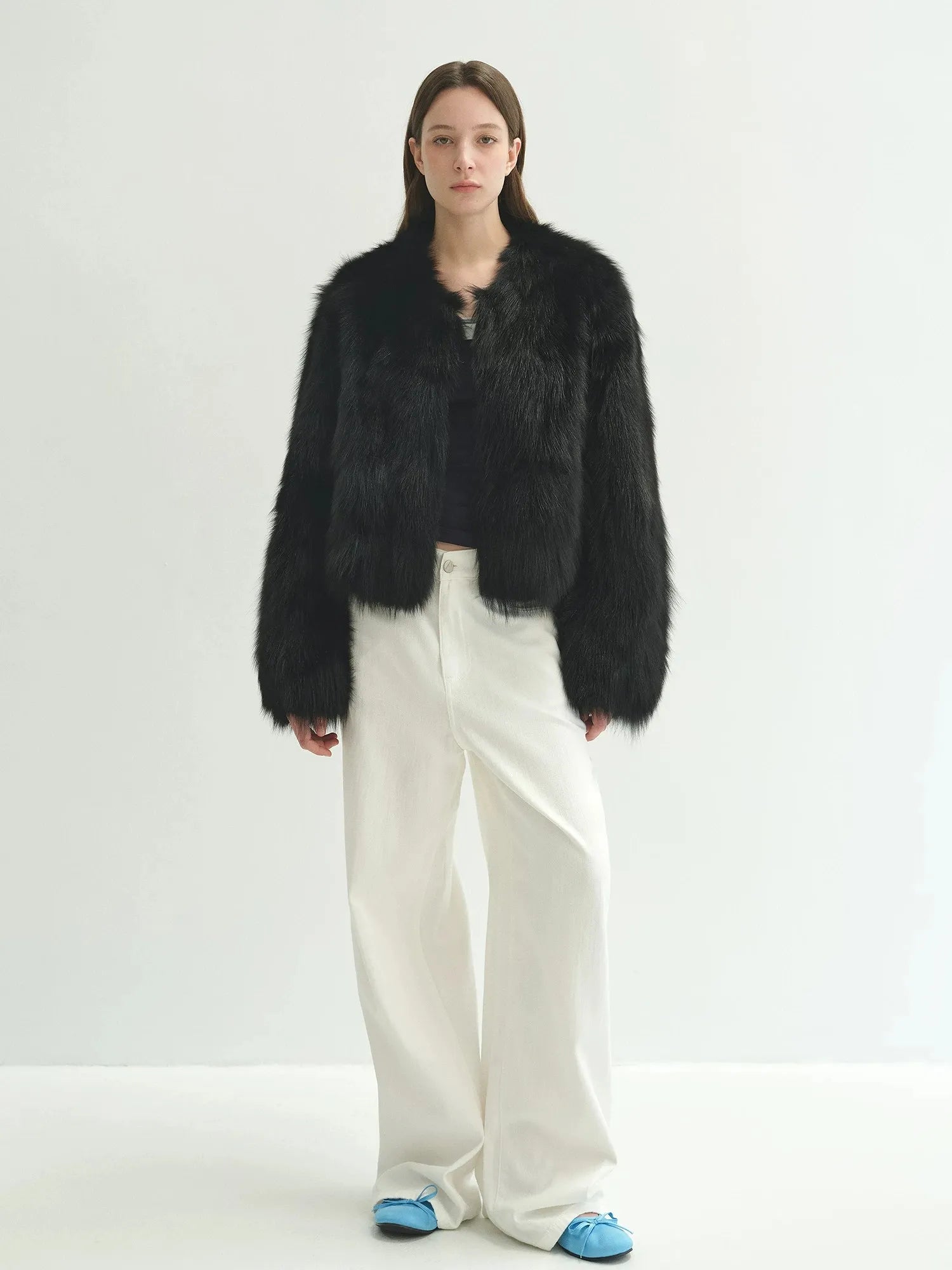 Firelady Fur Women's Natural Fox Fur Jacket – Cropped V-Neck