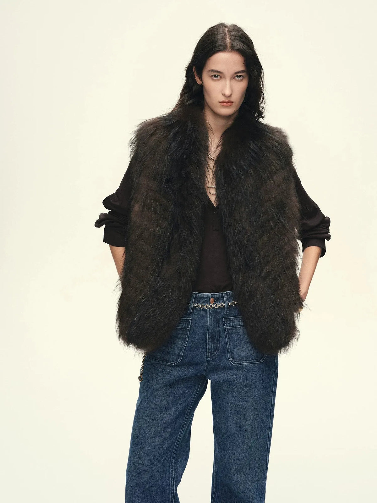 Firelady Fur Women's Finnish Saga Fox Fur Vest – Diagonal Piecing &amp; Curved Stand Collar