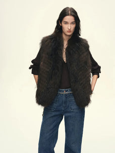 Firelady Fur Women's Finnish Saga Fox Fur Vest – Diagonal Piecing & Curved Stand Collar