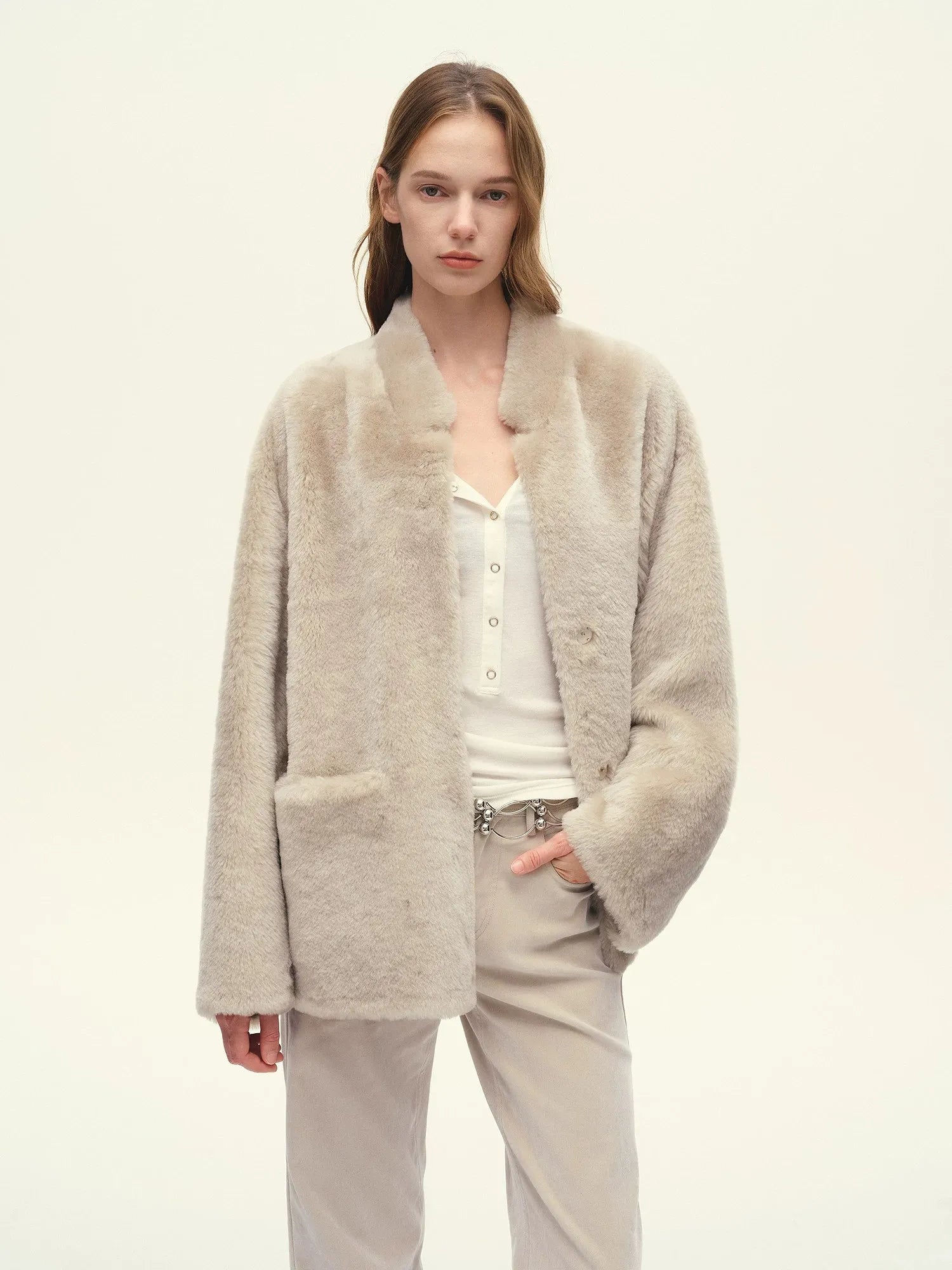 Firelady Fur Women's South African Loman Shearling Coat – Mid-Length Stand Collar