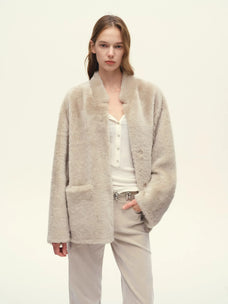 Firelady Fur Women's South African Loman Shearling Coat – Mid-Length Stand Collar