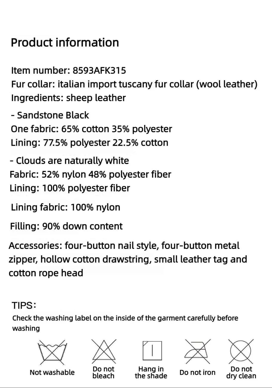 Firelady Fur Ode to the Stars down parka product information fabric filling and care instructions