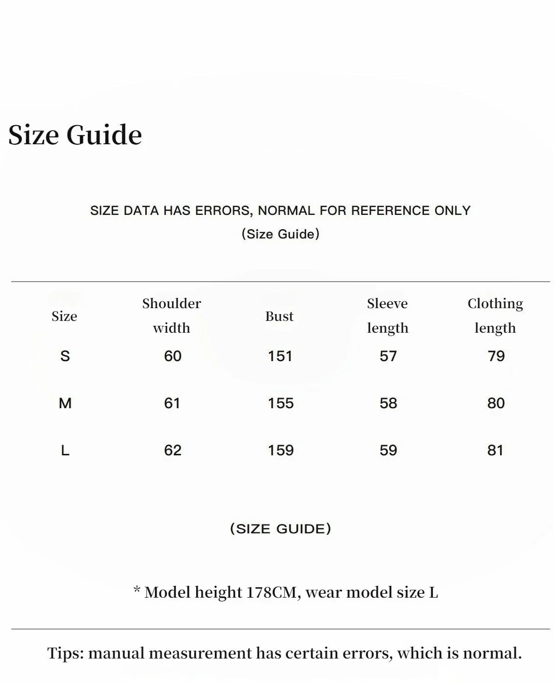 Fireladyfur Travel Notes warm winter down jacket size guide for S M and L
