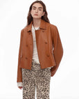 Nth power orange brown suede leather jacket close styling