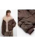 Fireladyfur Winter is Coming brown waterproof down jacket pocket sleeve and cuff details