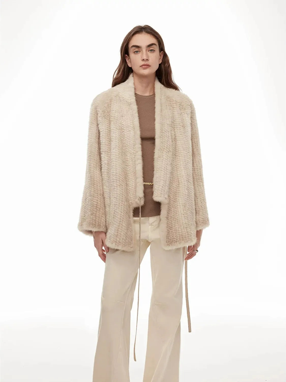 Firelady Fur Women's Copenhagen Mink Fur A-Line Coat with Double-Sided Knit Texture "Quiet Luxe"