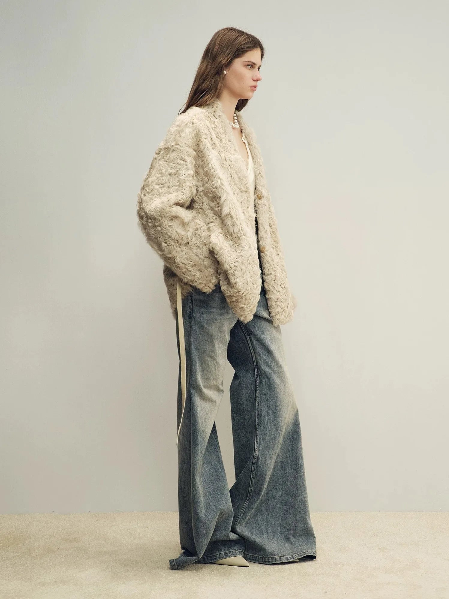 Firelady Fur Women's Shearling Coat - Belted V-Neck