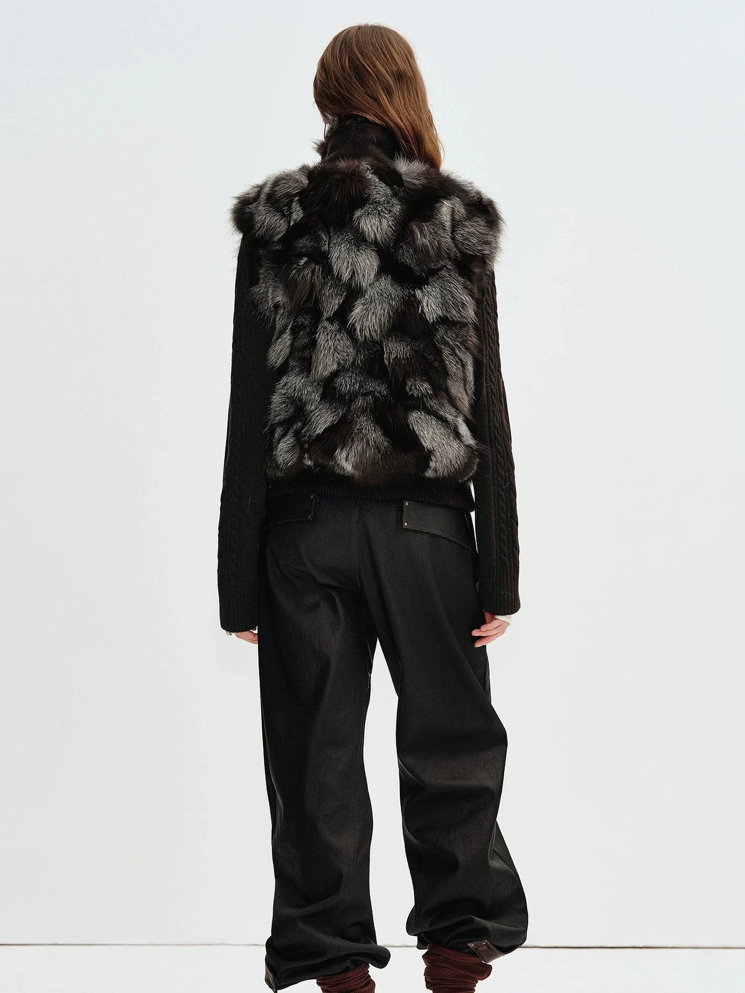 Firelady Fur Women's Saga Furs Fox Fur Jacket with Removable Wool-Knit Sleeves "Caramel Mocha"