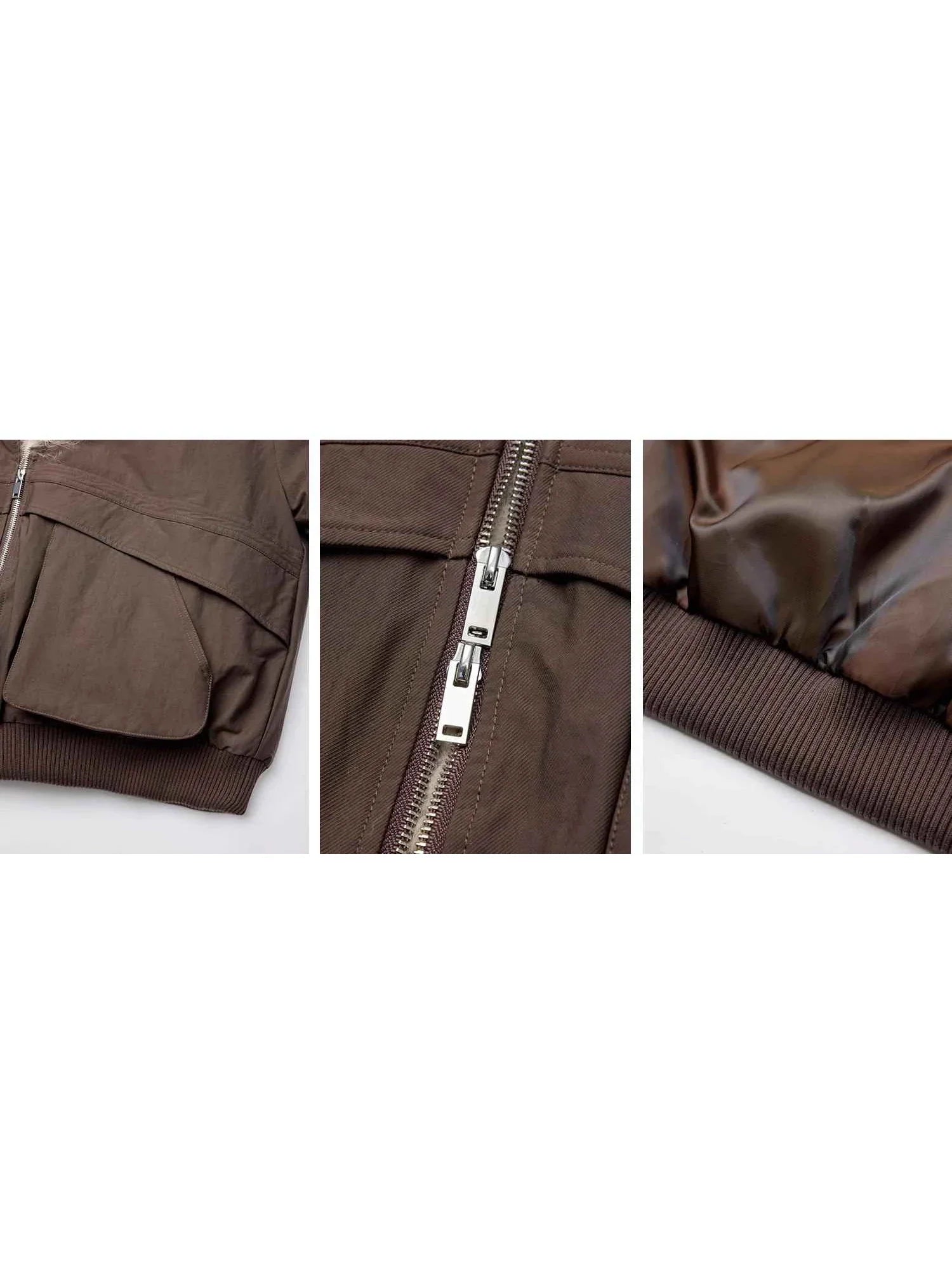 Fireladyfur Winter is Coming brown parka zipper pocket fabric and cuff detail collage