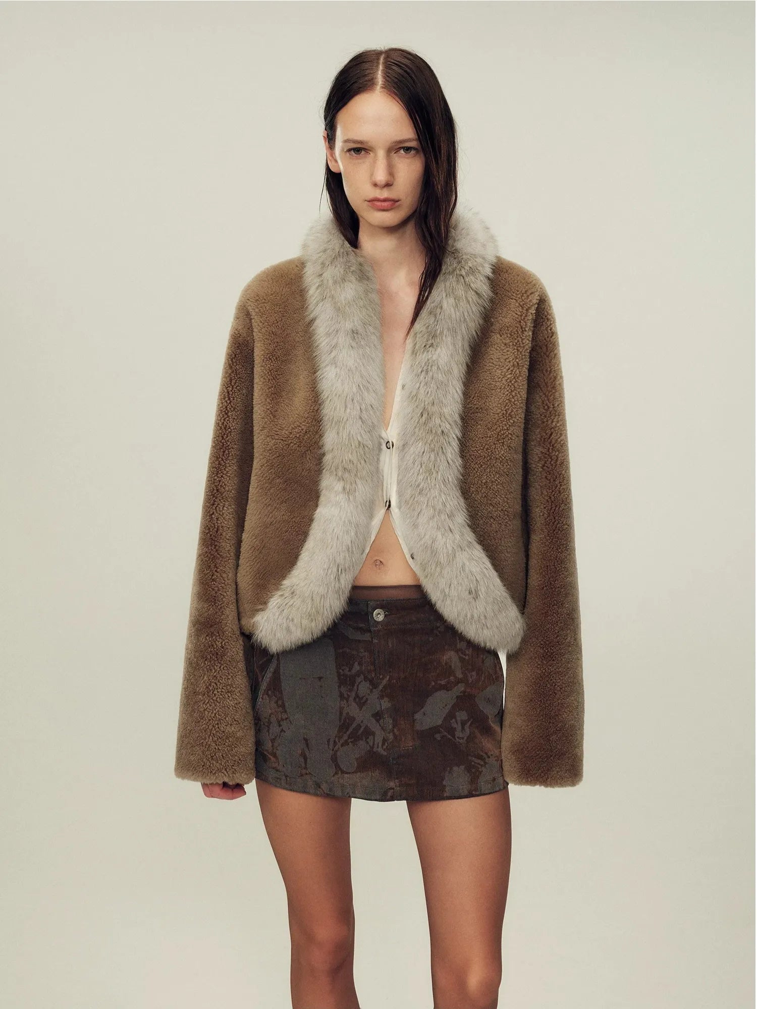 Firelady Fur Women's South African Merino Shearling Coat – Ombré Fox Fur Collar & Placket