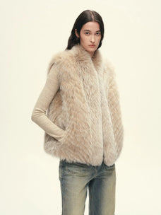 Firelady Fur Women's Finnish Saga Fox Fur Vest – Diagonal Piecing & Curved Stand Collar