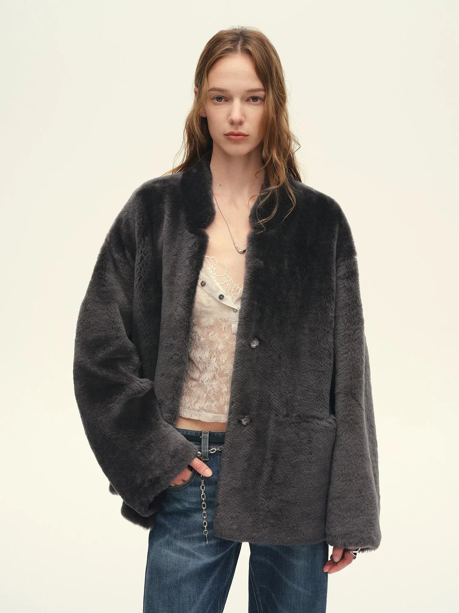 Firelady Fur Women's South African Loman Shearling Coat – Mid-Length Stand Collar
