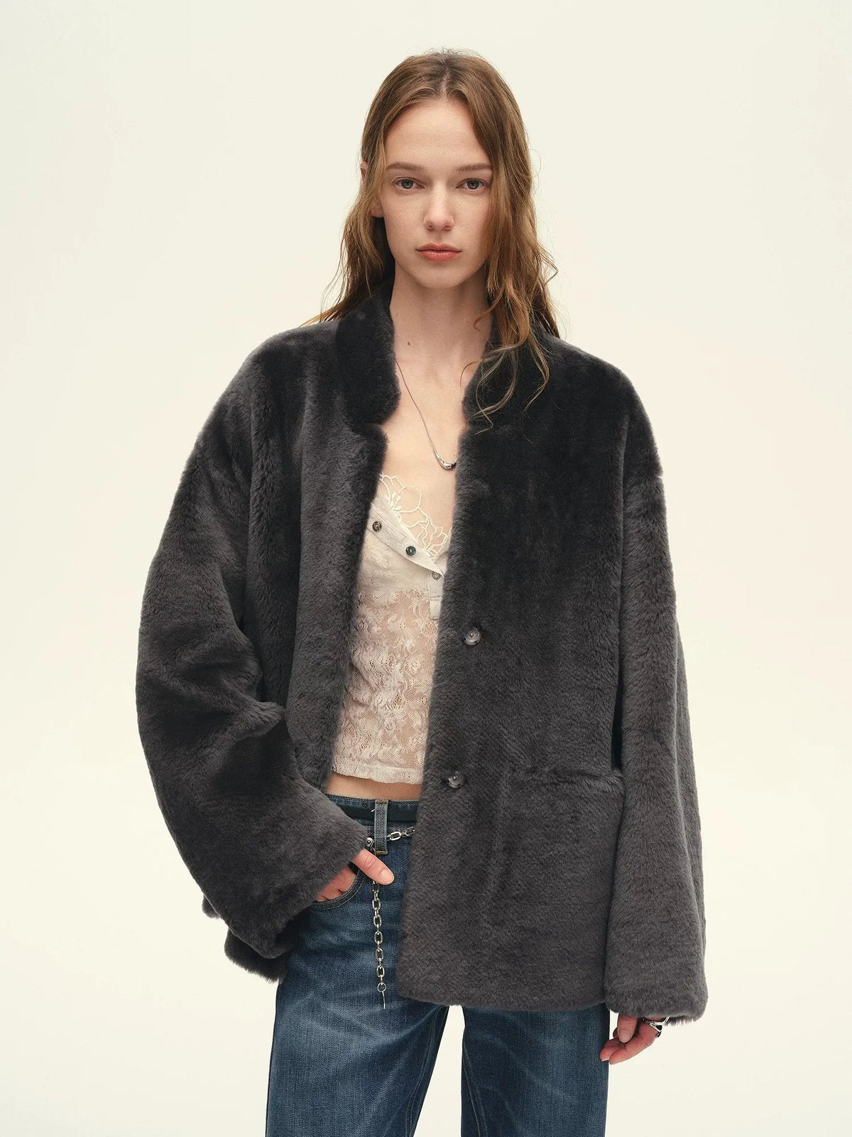 Firelady Fur Women's South African Loman Shearling Coat – Mid-Length Stand Collar