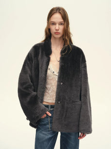 Firelady Fur Women's South African Loman Shearling Coat – Mid-Length Stand Collar