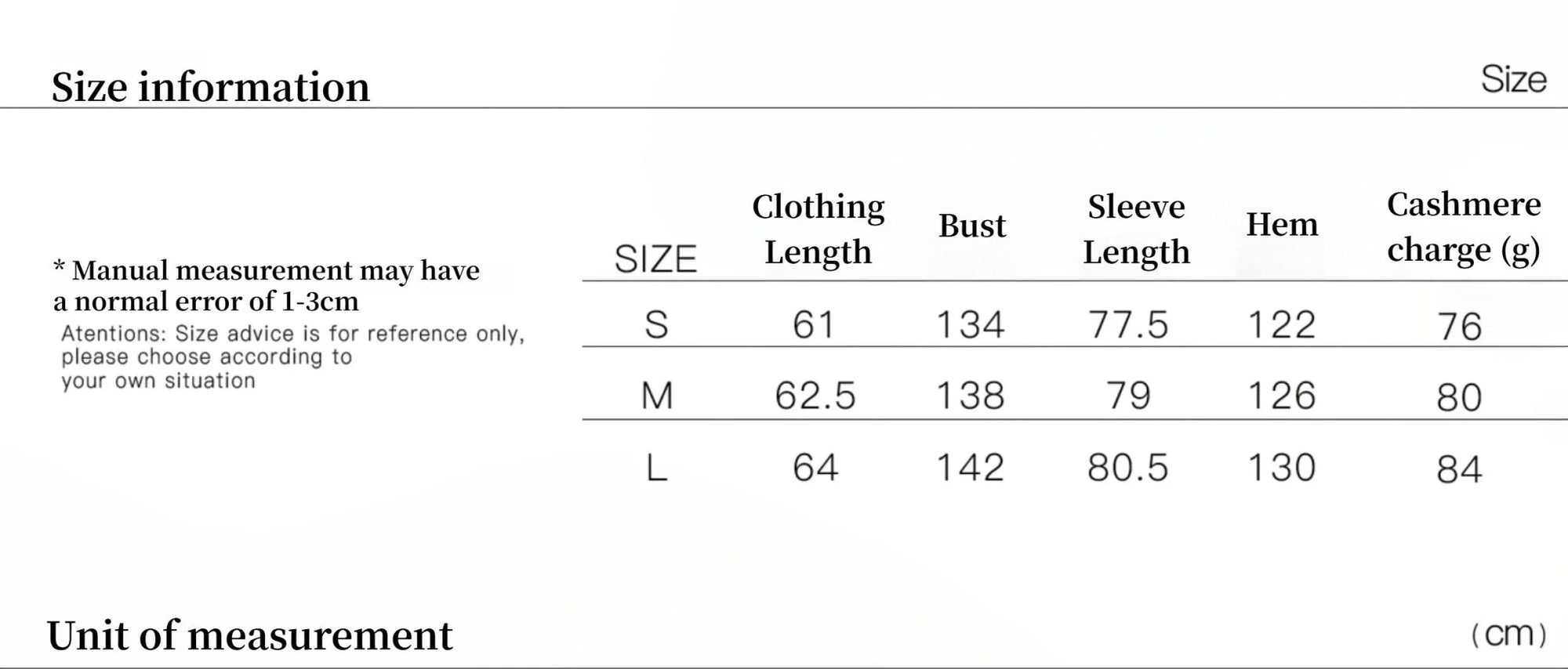 Fireladyfur Day and Night Rider detachable fox fur collar down jacket size information chart
