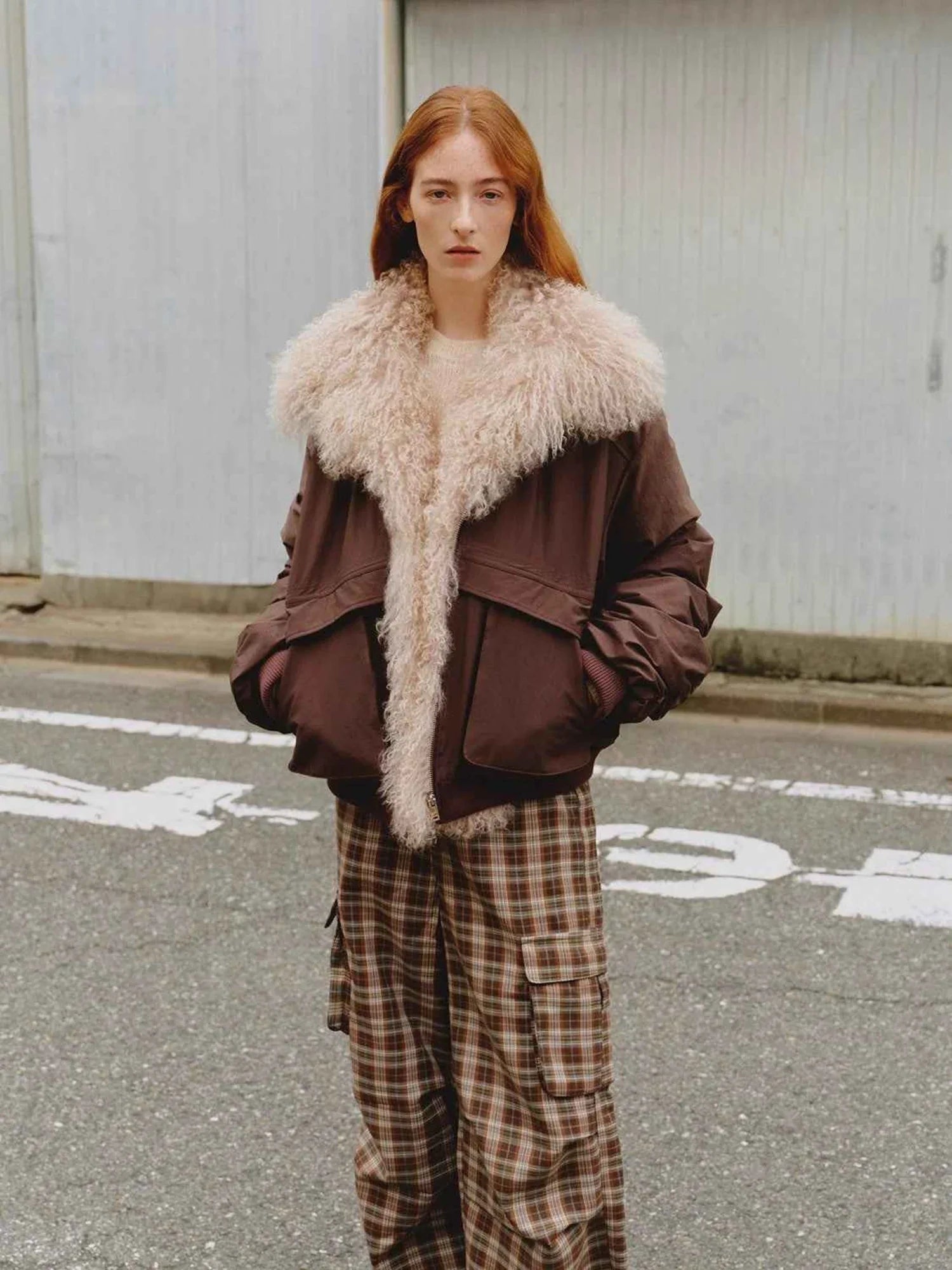 Brown Fireladyfur Winter is Coming waterproof warm down parka street front view