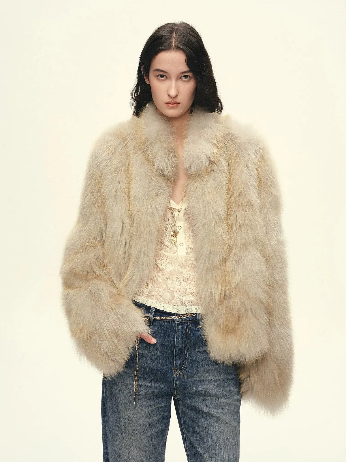 Firelady Fur Women's Finnish Saga Furs Crown Grade Fox Fur Coat – Custom-Dyed Cropped Stand-Collar Jacket