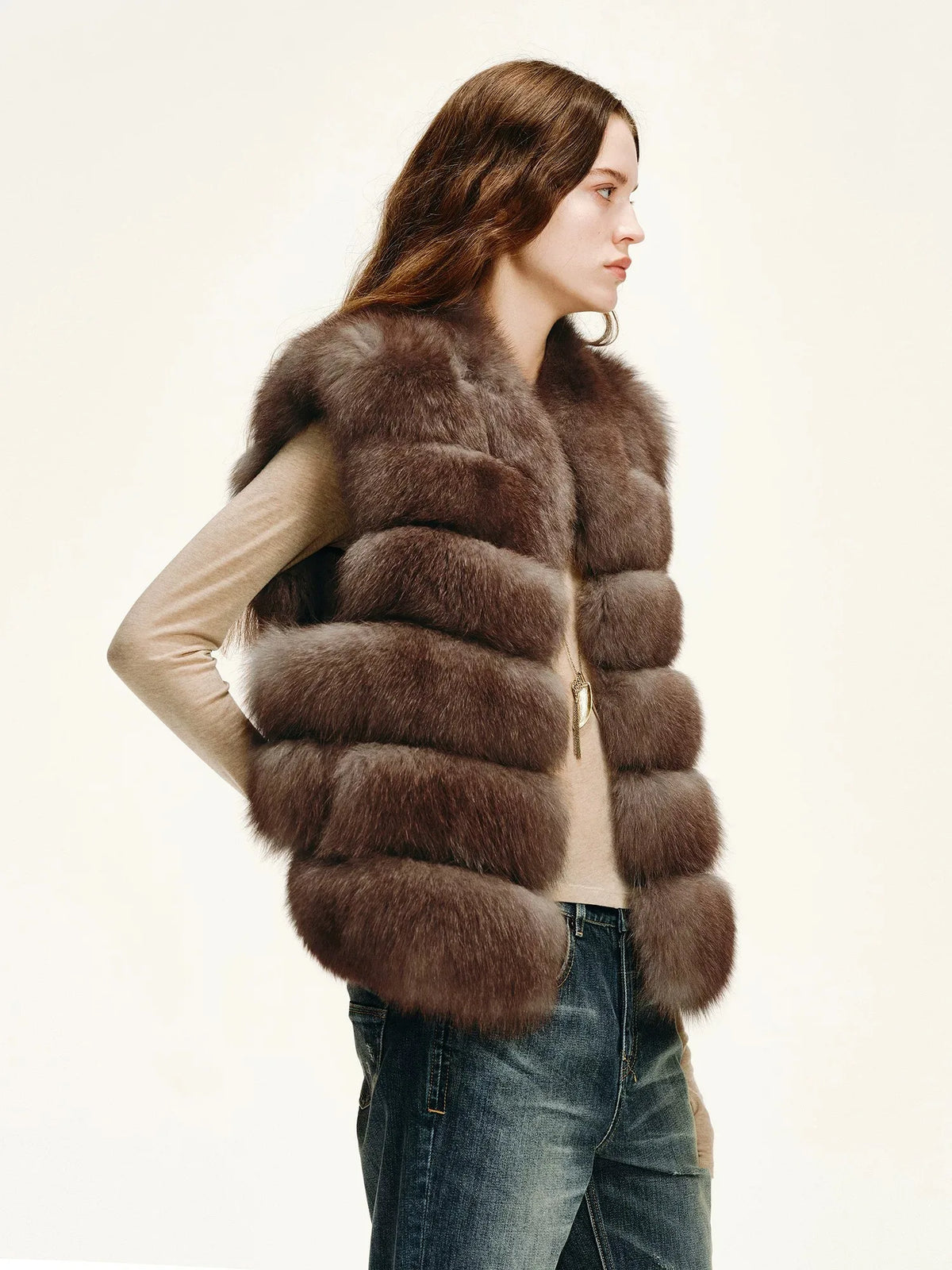 Firelady Fur Women's Finnish Fox Fur Vest – Frost-Tipped Curved Stand Collar