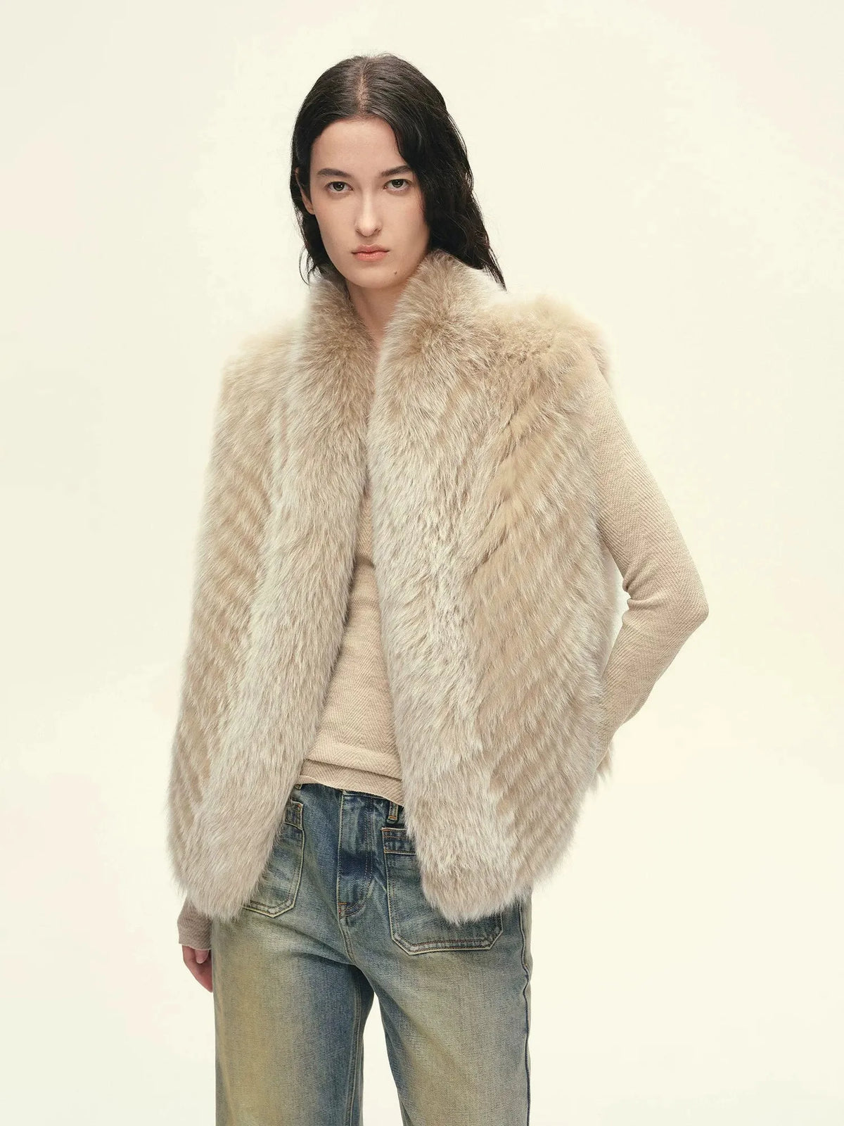 Firelady Fur Women's Finnish Saga Fox Fur Vest – Diagonal Piecing &amp; Curved Stand Collar