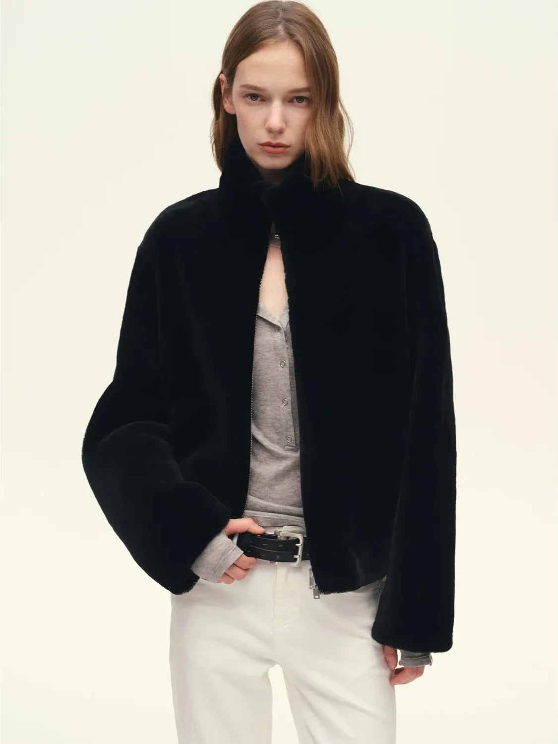 Firelady Fur Women's Australian Merino Shearling Coat – Cropped Cocoon Silhouette with Convertible Collar