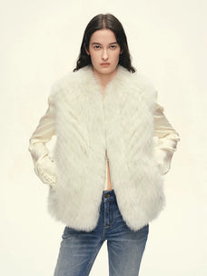 Firelady Fur Women's Finnish Saga Fox Fur Vest – Diagonal Piecing & Curved Stand Collar